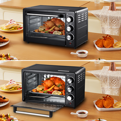 Minibackofen mit Grillplatte(22L), Timer, 1300W, Temperatur bis zu 250 ℃ Schwarz - Bild 8 von 9