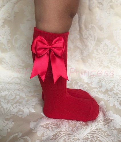 PERFECT PRINCESS Spanish Double Bow RIBBED Knee High Socks. Baby/Girls/School - Picture 8 of 8