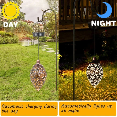 2xSolar Powered LED Morrocan Lantern Light Hanging Lamp Garden Outdoor Landscape - Picture 2 of 13