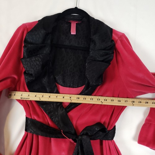 Betsey Johnson Velour Robe Womens Small Magenta &Black Leopard Satin Trim Boujie - Picture 6 of 14