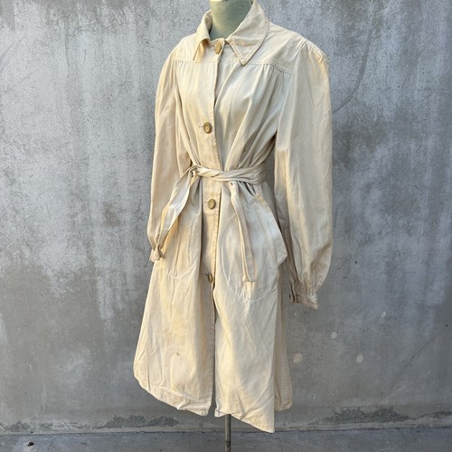 Antique Edwardian Ivory Cotton Driving Coat Duster Celluloid Buttons Vintage - Picture 10 of 16