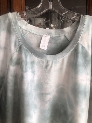NWT LIVI 30/32W Plus Pullover Lightweight S/S Sweatshirt Green White Tie-Dye NWT - Picture 5 of 12