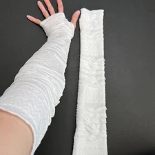 Off White Cream Mummy Bandage Gloves Ruffle Arm Warmers Cyber Goth Costume Ghost
