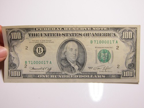 1974 $100 Radar Fancy Mid Zeros Serial #B71000017A - Picture 3 of 10