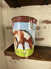 Equestrian Trash Can Bin Metal Tin Horses Floral Child Room Decor Office Germany