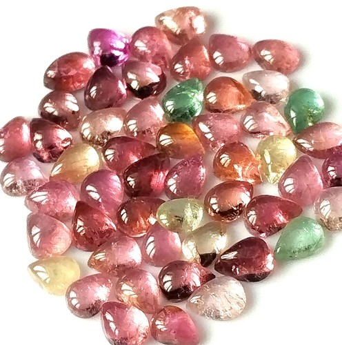 Natural Multi Color Tourmaline Cabochon 4X3 mm Pear Untreated Gemstone 50 Pieces - Picture 3 of 4