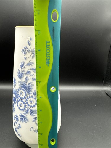 NORLEANS Frosted Art Glass Vase Blue Floral Satin Finish 10.4” - Picture 11 of 12