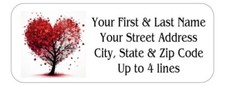 150 Red Heart Tree Mailing Return Address Labels Personalized 1 x 2 5/8 in.