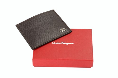 Estuche para tarjetas Salvatore Ferragamo marrón oscuro de cuero 100 % texturizado para hombre - Imagen 5 de 5