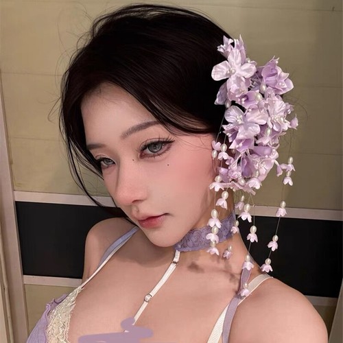 Correas para el cabello novia boda tiara flor perla borla horquilla accesorios para el cabello - Imagen 13 de 18