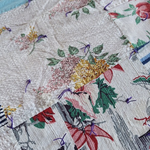 VTG Handmade Patchwork Cotton Quilt Country Random Block Pattern 70"x86" Twin - Picture 4 of 16