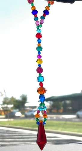 Perlen Sonnenfänger Rückspiegel Ornament bunt rot Kristall Prisma Auto Charm - Bild 2 von 9