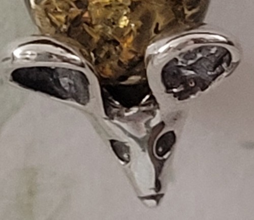 🐭 Sterling Silber & baltischer grüner Bernstein kleine Maus Brosche/Anstecknadel ~ Neu ohne Etikett - Bild 2 von 10