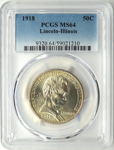 1918 LINCOLN ILLINOIS HALF DOLLAR 50C PCGS MS 64