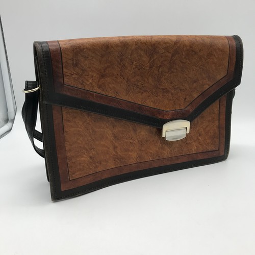 Genuine Leather Ladies Envelope Purse Handbag Brown Long Adjustable Strap - Picture 2 of 23