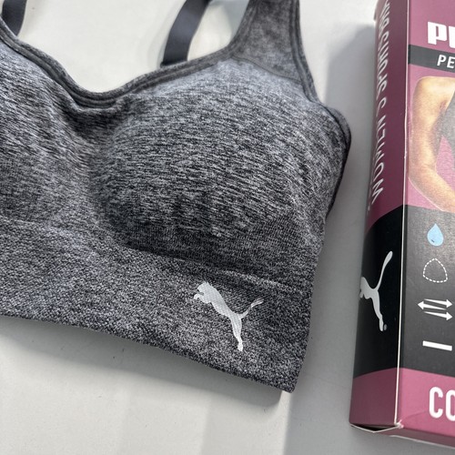 Puma 2-PACK Seamless Sports Bra Wicking Sport Stretch Small NEW/Open Gray/Black - Picture 3 of 16