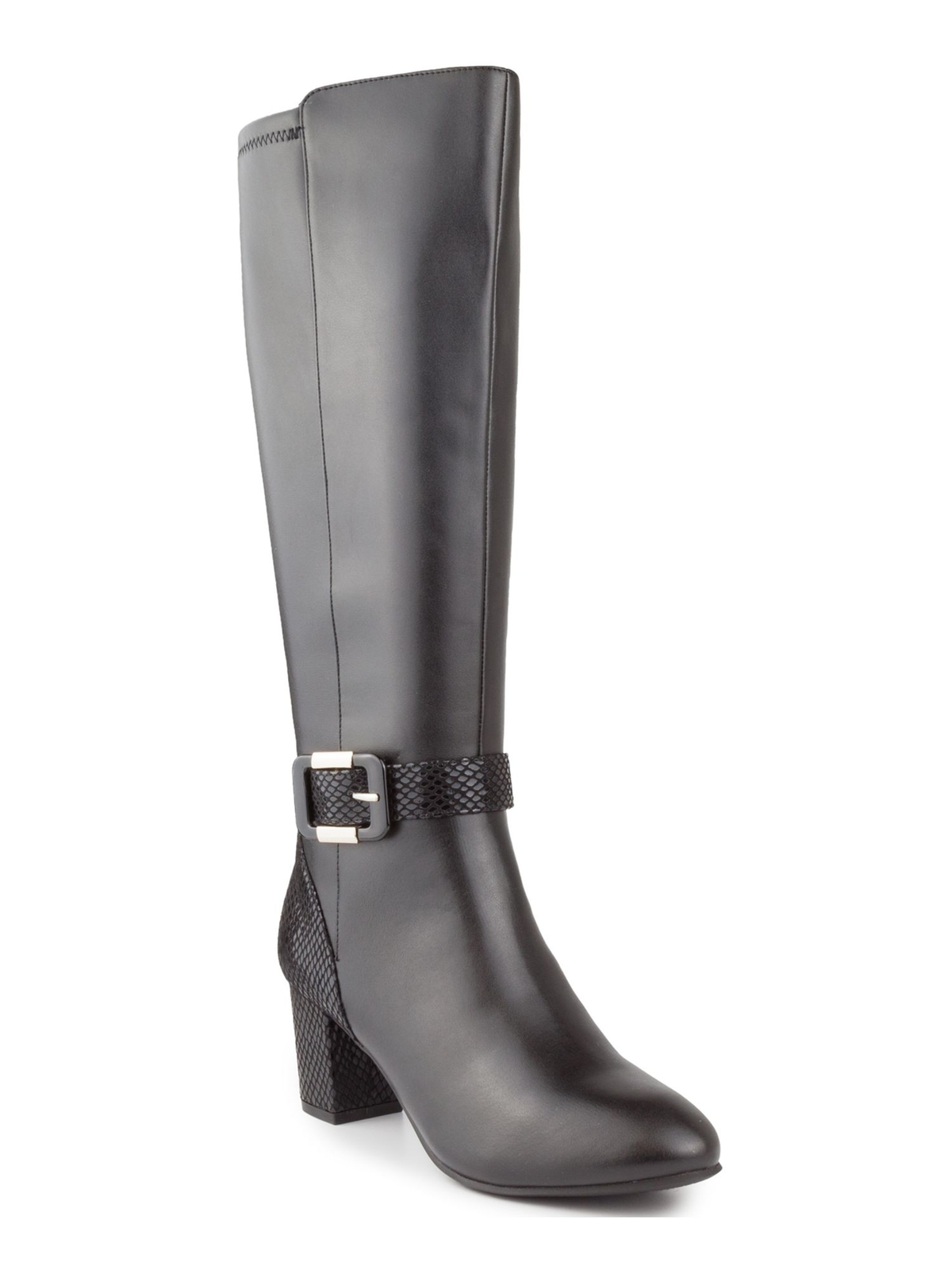 Карен Скотт Женские черные широкие икры Изабель заостренный носок блок каблук сапоги 9 м, сан. узел