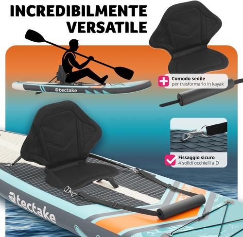 ® SUP Gonfiabile, Tavola Stand-Up Paddle Versatile, Materiale Drop-Stitch, 3 Pin - Foto 7 di 12