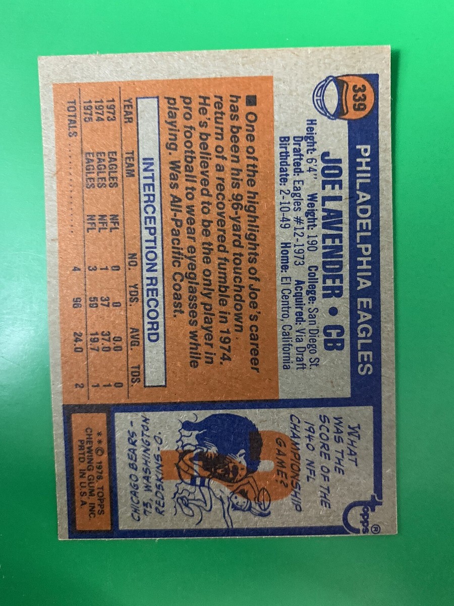 1976 Topps Joe Lavender RC Philadelphia Eagles #339 | eBay
