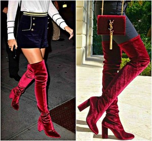 red velvet boots knee high