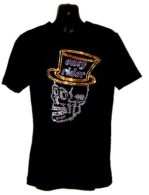 KIDS SKULL /& CROWN GOTH BIKER HEAVYWEIGHT T SHIRT RHINESTONE DESIGN any size