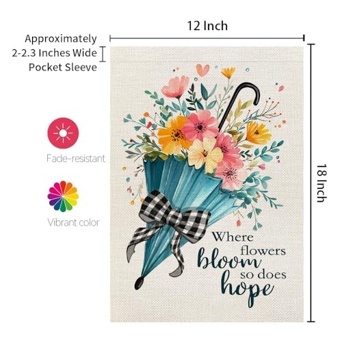 Spring Garden Flag Floral Umbrella Double Sided 12x18 Inches Small Burlap - Picture 6 of 7