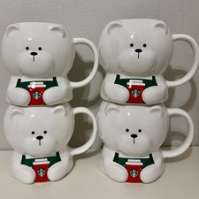 Starbucks Barista Bear Ceramic Coffee Mugs 2025 Holiday Christmas x4