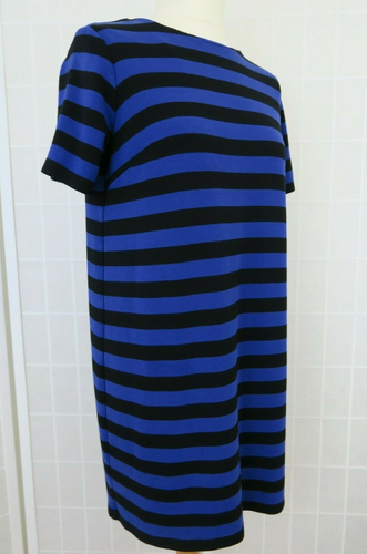M&S Collection Purple Black Striped Shift Tunic Jersey Dress Size UK 12 Stretch - Picture 7 of 9