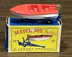 Vintage 1960s Matchbox Lesney #48 Sports Boat and Trailer Mint in Original Box