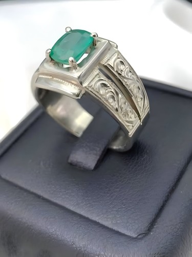 Green Emerald Mens Ring, Sterling Silver 925, Handmade Ring, Top Quality Green - Picture 5 of 6