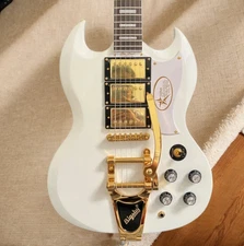 SG Electric Guitar White Color Mahogany Body Bigsby Tremolo System