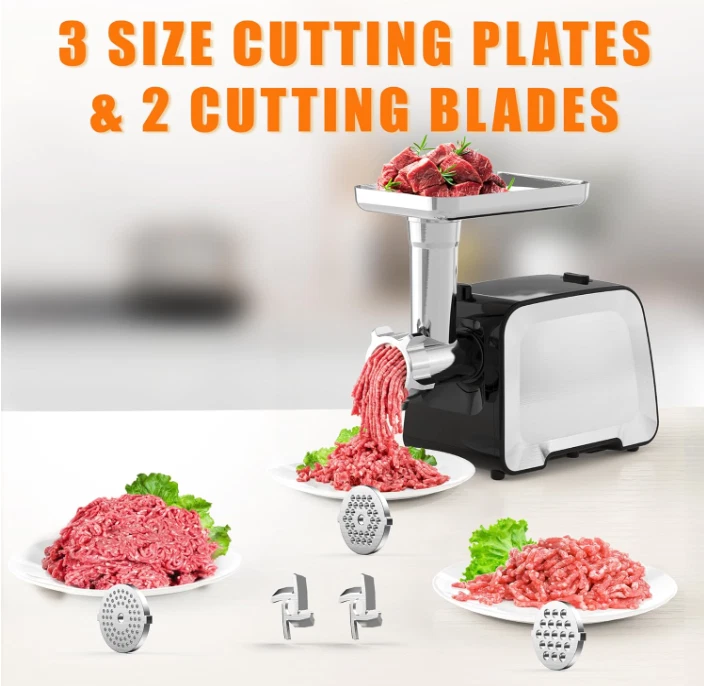 Picadora de carne eléctrica 2000W con tubos para embutir, cuchillas y 3 discotecas Foto 2 de 4