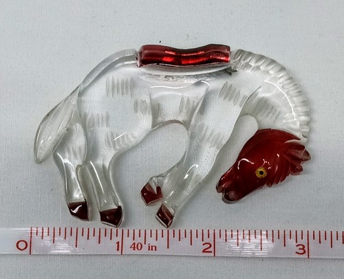 RARA spilla vintage Lucite retro intagliata corpo intero cavallo anni '40 western - Foto 7 di 8