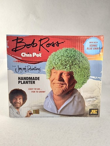 Bob Ross Chia Pet The Joy of Painting Planter w/ Iconic Blue Shirt New Open Box