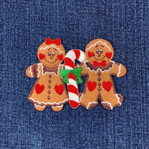 Gingerbread Man & Woman Patch - Embroidered Candy Cane Christmas Badge 3.25" - Picture 1 of 2
