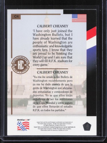 1994 Upper Deck World Cup Contenders #C4 Calbert Cheaney Honorary Captains - Picture 2 of 2
