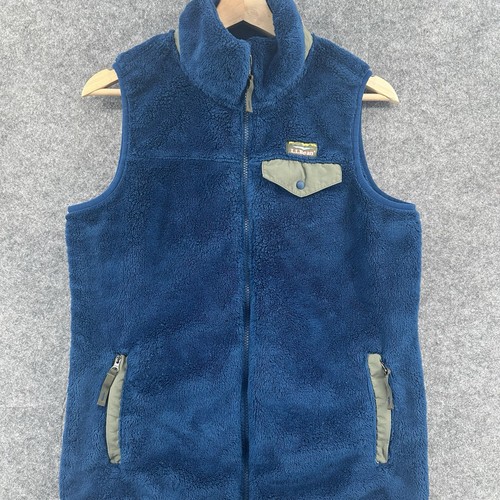 LL Bean Mountain Pile Fleece Vest Womens Small Blue Pockets Fuzzy Soft - Picture 1 of 11