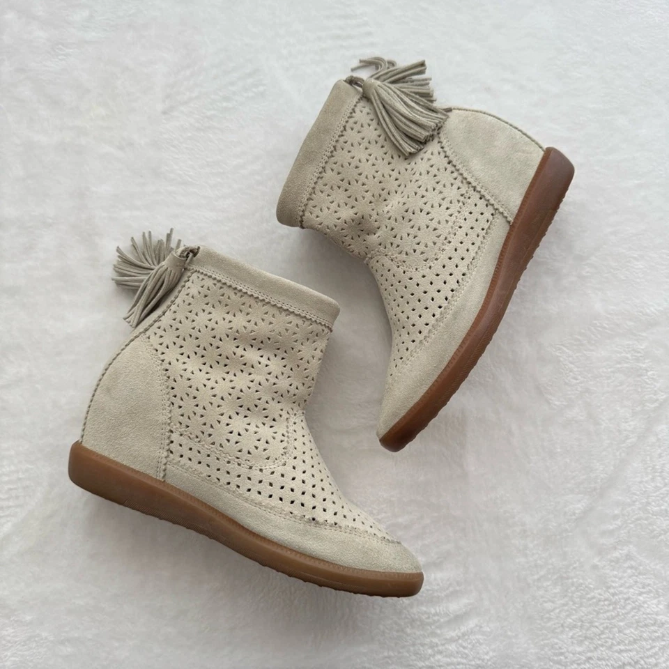 Isabel Marant Basley Crema Perforado Gamuza Botines Talla 37 Slouchy Boho  Foto 2 de 4