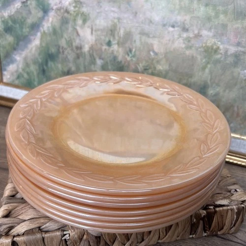 7 Nice Vintage Fire King Peach Luster Ware 9” Plates Laurel Leaf Anchor Hocking