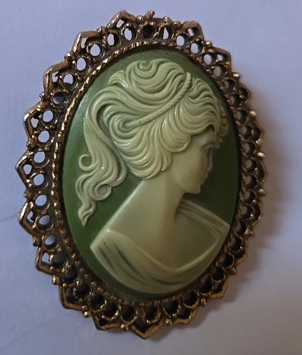 EXQUISITE RARE Large Antique Gold & GREEN Cameo Brooch/Pendant Both. STUNNING - Picture 4 of 8