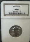 1953-S 25C Silver Washington Quarter - NGC MS65