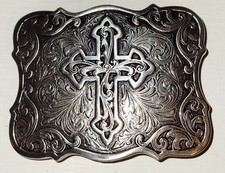 Christian Cross Belt Buckle Silver Tone