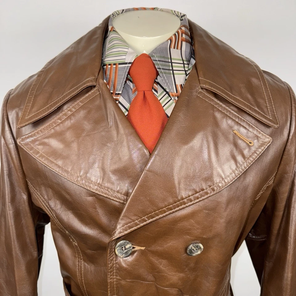 Chaqueta de cuero gris vintage para hombre 46 gabardina con cinturón discoteca mod dandy años 60 70 Foto 4 de 4