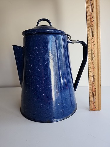 Vintage Blue & White Speckled Enamel Coffee Or Tea Pot/ Kettle - Picture 11 of 12