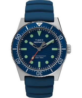 New Timex Deepwater Reef 200M 41mm Blue Rubber Strap Watch TW2W74600