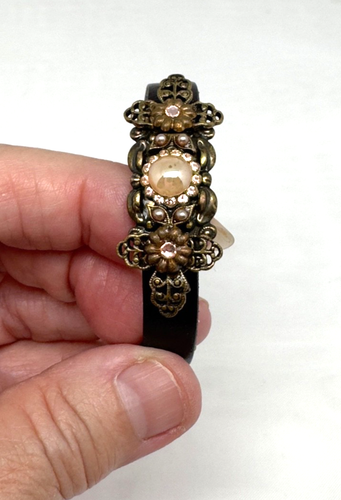 Michal Negrin Leather Bracelet With Crystal Stones #44# - Picture 2 of 5