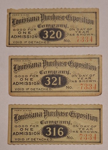 1904 St. Louis Summer Olympics / Exposition – Daily Admission Tickets 3 pcs
