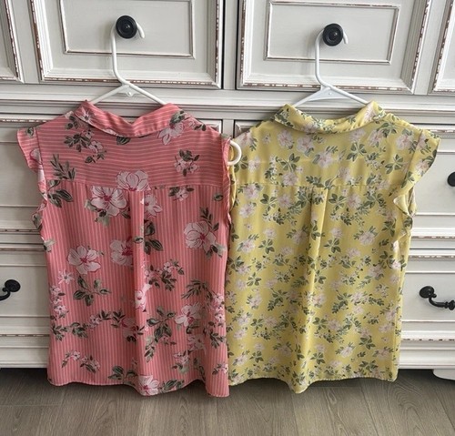 2-pack ELLE Women's Sleeveless Collared Button Up Tank Blouse Size S - Picture 2 of 3