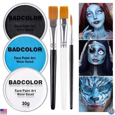 White Black Light Blue Face Body Paint Kit with Brushes for Halloween SFX