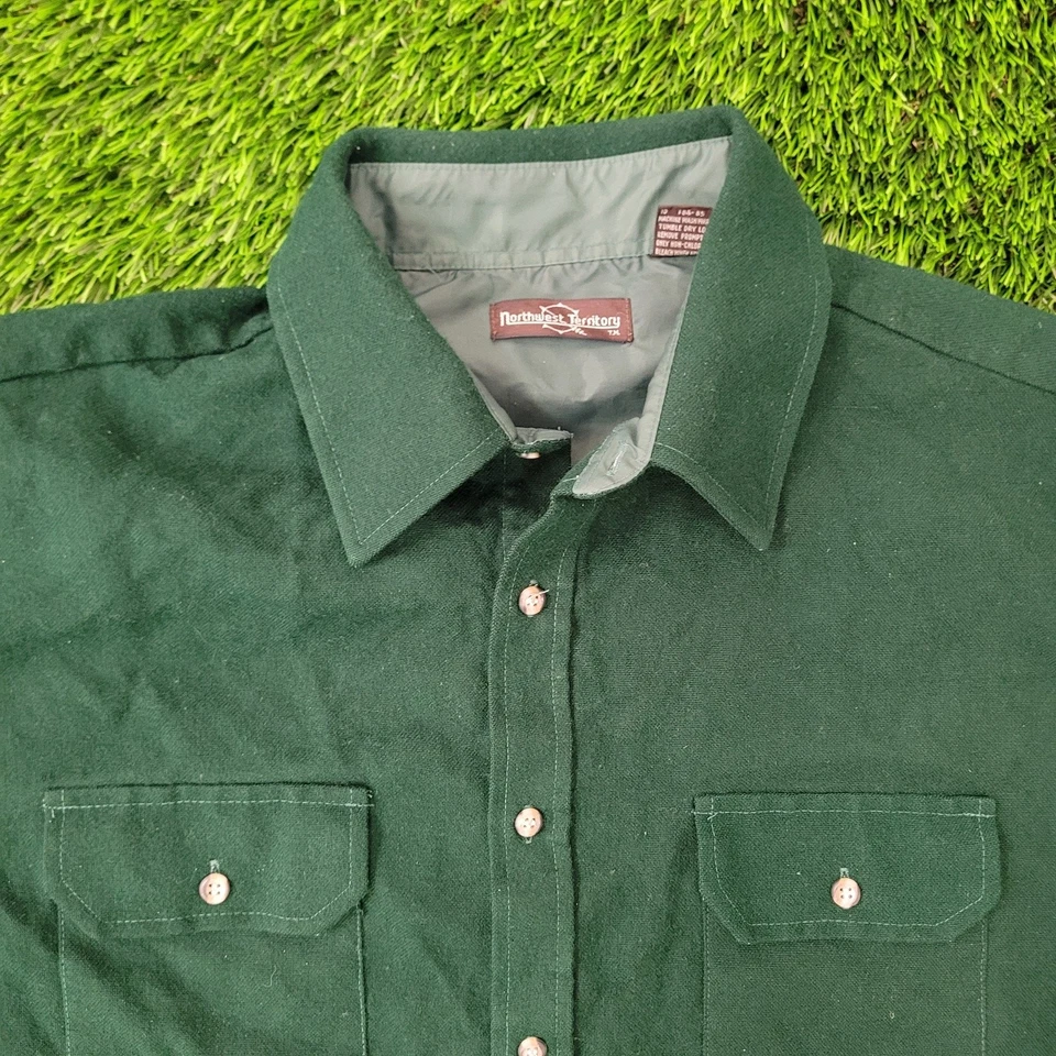 Vintage 90s Northwest-Territory Flannel Button Shirt XL 26x30 Green - Image 3 of 4